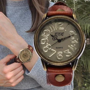 

CCQ Brand Women Numbers Dial Waterproof Watches Vintage Genuine Leather Strap Quartz Wristwatches Gift Relogio Feminino Hot