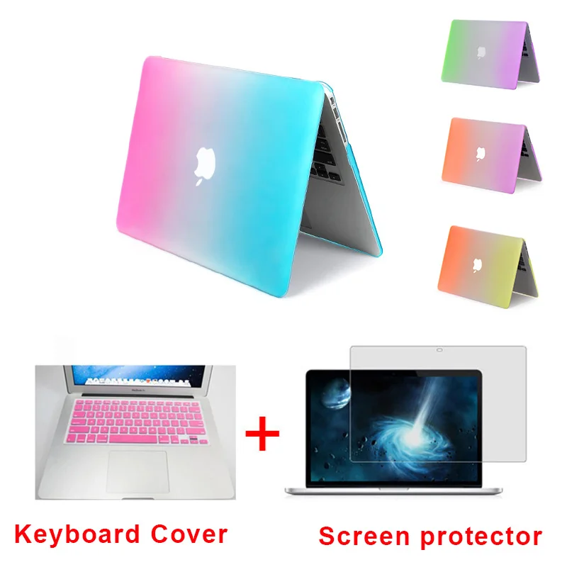  Fashion Matte Rainbow Hard Protector Case For MacBook Air 11 Pro 13 / 15 inch with Retina + Pink Keyboard Cover Free Shipping 