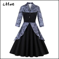 IHOT-chic-elegant-lady-dresses-Autumn-Winter-european-clothes-women-3-4-Sleeve-Casual-Print-Button