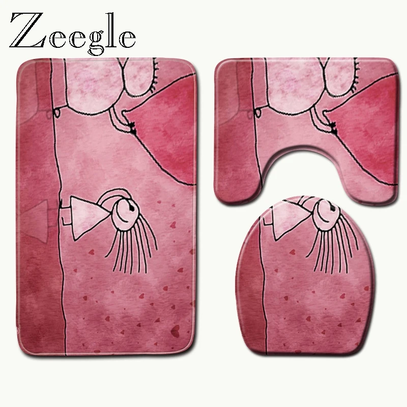 Zeegle с рисунком сердца, комплект из 3 предметов, мягкие коралловые флисовые унитазы, чехлы для унитаза, теплые коврики для ванной, нескользящие для ванной комнаты, ковер