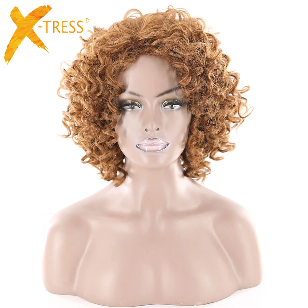 Парики из синтетических волос Kinky Curly высокая температура волокно X TRESS смешанный