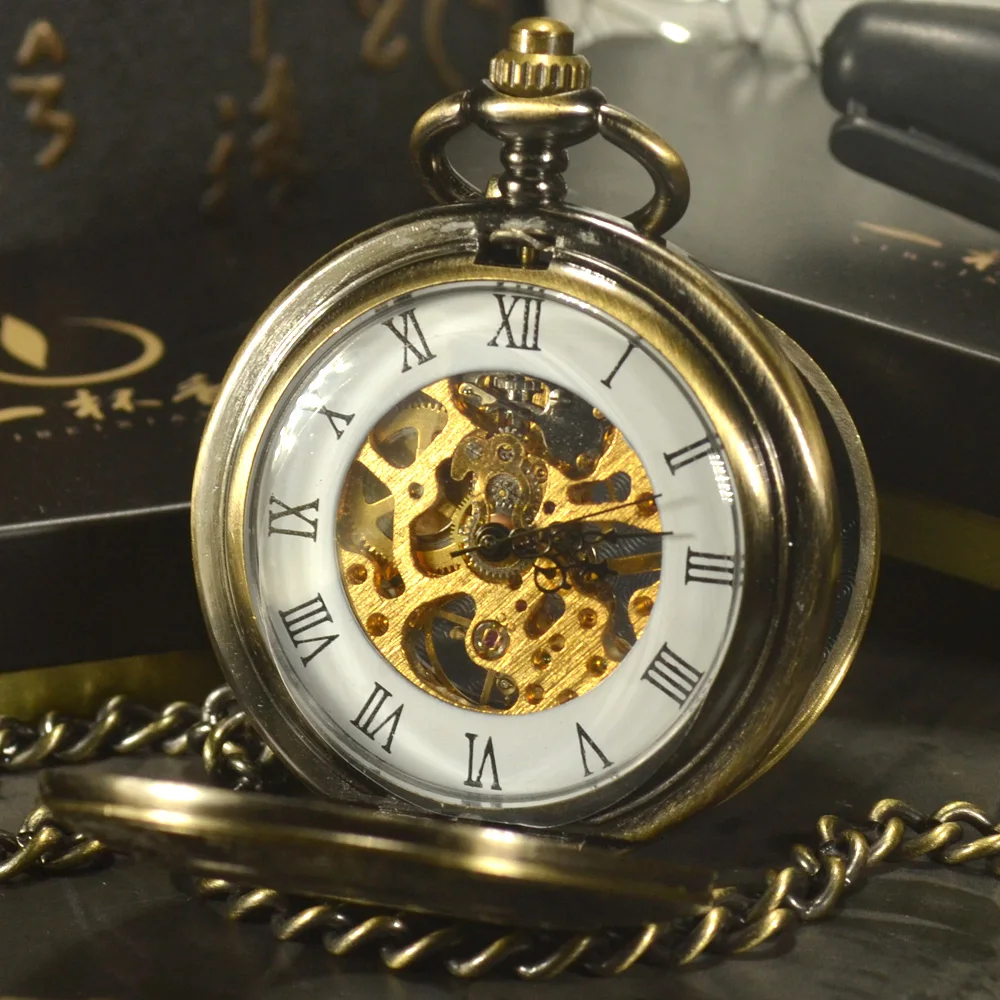 tiedanスチームパンク高級ファッションアンティーク黒スケルトン機械式懐中時計男性チェーンネックレスビジネスカジュアルポケット時計