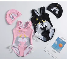 Maillot de bain une pièce pour filles, avec chapeau, motif licorne, pour enfants de 1 à 10 ans, vêtements de plage, nouvelle collection 2019, Suit-ST120