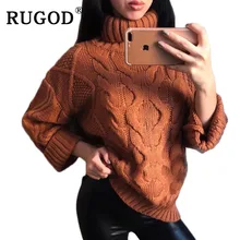 RUGOD модный однотонный кашемировый свитер с воротником-хомутом и рукавом летучая мышь, женские свитера и пуловеры, повседневные толстые теплые женские свитера
