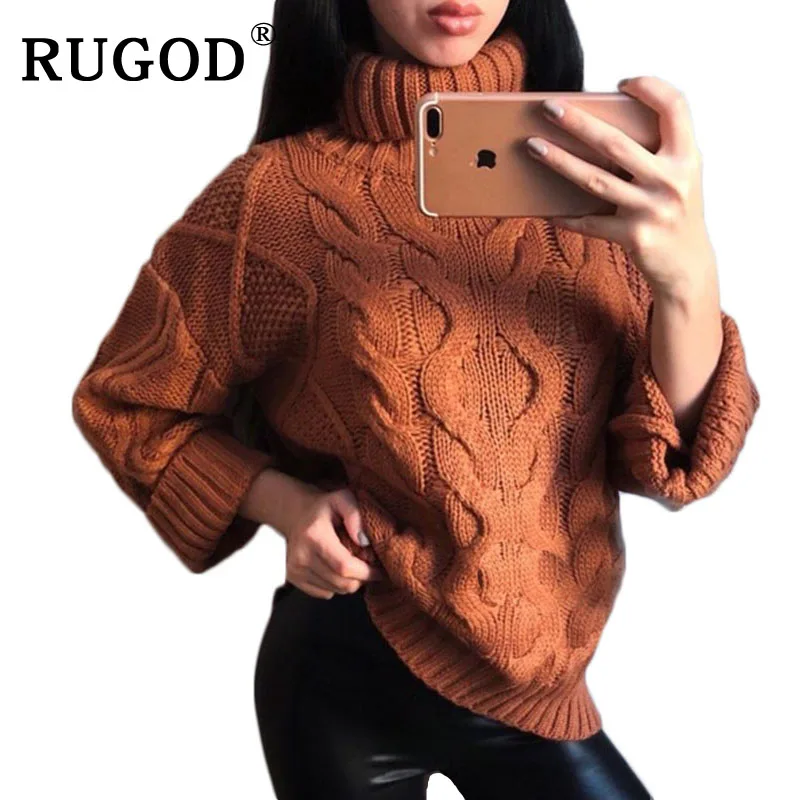 

RUGOD Fashion Solid Turtleneck Cashmere Sweater Batwing Sleeve Women Sweaters And Pullovers Casual Thick Warm Pull Femme