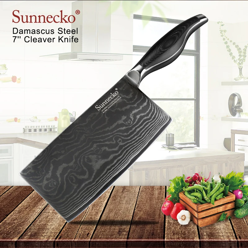 

SUNNECKO 7" inch Cleaver Knife Japanese VG10 Damascus Steel Blade kitchen knives Pakka Wood Handle Sharp Cutter Chef Knife Gift