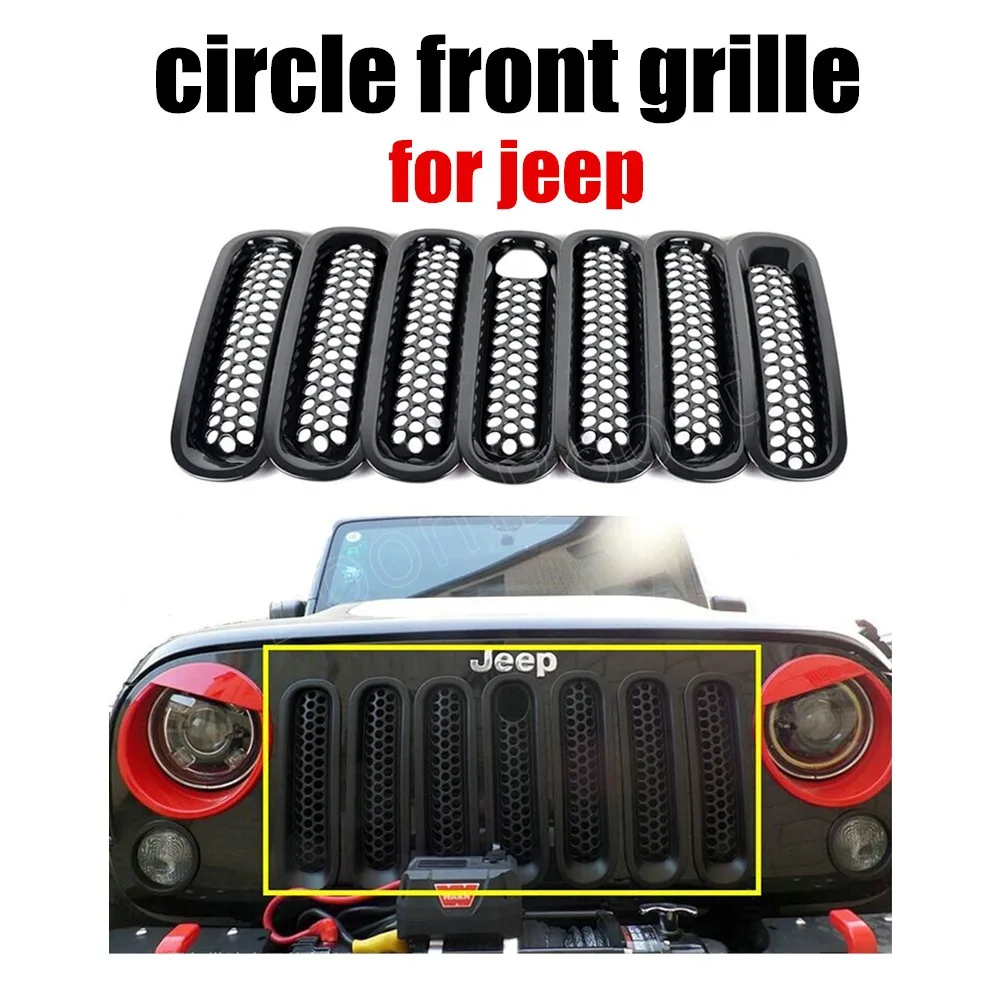 7pcs Decorative Circle Front Grille Black Mesh Cover Grills For Jeep
