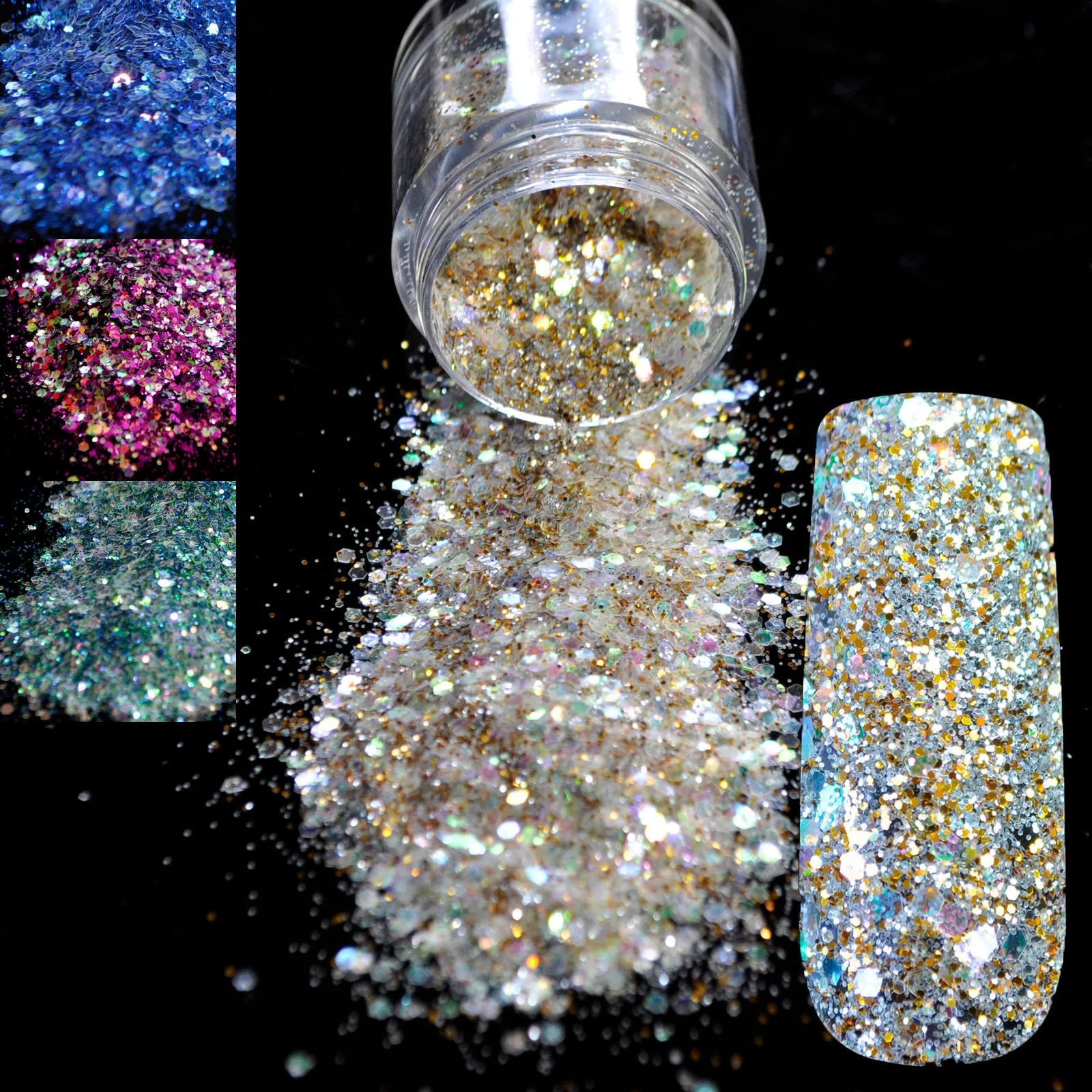 

Dazzling Radiancy Transparents Sequins Dust DIY Nail Glitter Decorations Nail Art Designs Gold Acrylic UV Mix Glitter Powder