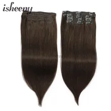 Isheeny 1"-20" волосы Remy на заколках для наращивания, человеческие волосы на прямой 8 шт./компл. бесшовные натуральный для наращивания на заколках, бразильские Однотонная одежда