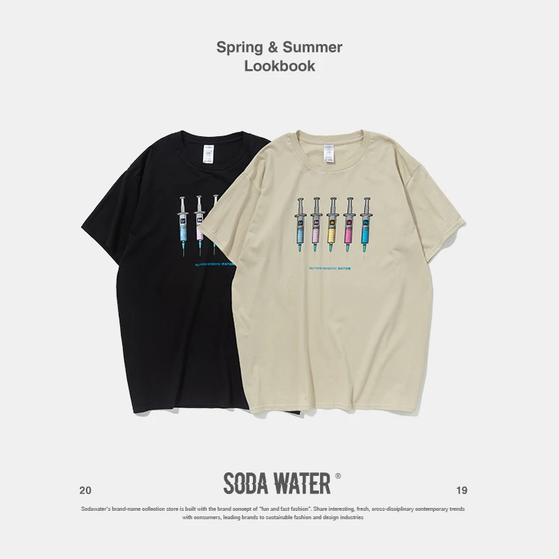

SODA WATER Streetwear funny printed t-shirt hip hop summer tops tees 100% cotton men clothing o-neck short sleeve t-shirt 91132S