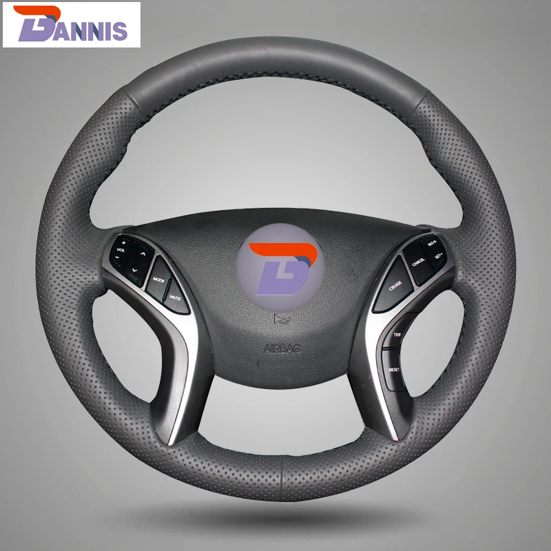 BANNIS Black Artificial Leather DIY Hand-stitched Steering Wheel Cover for Hyundai Elantra 2011-2014 Avante I30 | Автомобили и