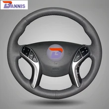 BANNIS Black Artificial Leather DIY Hand-stitched Steering Wheel Cover for Hyundai Elantra 2011-2014 Avante I30