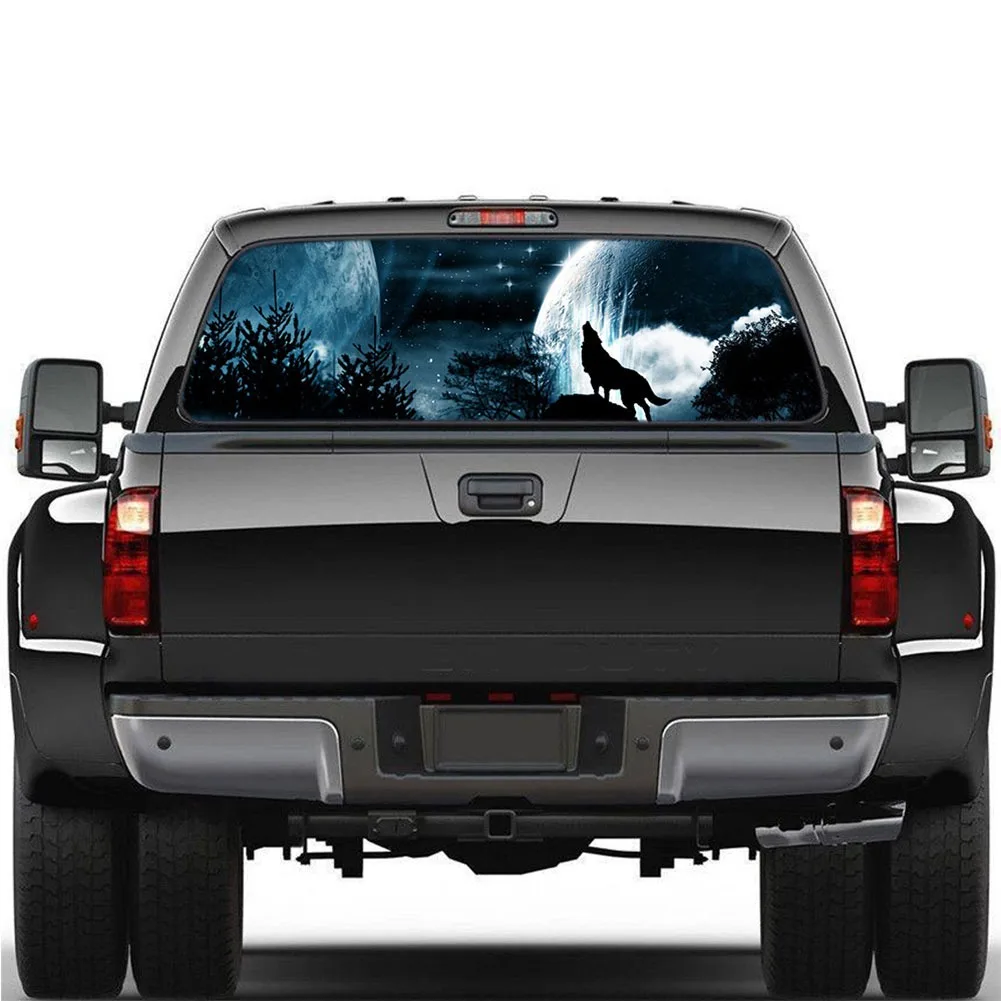 Автомобильная графическая наклейка на заднее стекло, тонированная наклейка, 4 размера, волк, Воющий в ночи, крутая наклейка для автомобиля, украшение для грузовика
