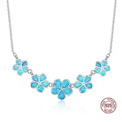 Горячая продажа 925 стерлингового серебра женские ювелирные изделия синий кристалл опал цветок кулон прекрасное ожерелье подарок