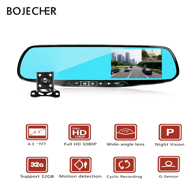 

2019 Full HD 1080P Car DVR Camera Dvr Rearview Mirror dash cam Dual Lens 4.3 Inch Digital Video recorder Night Vision Camcorder