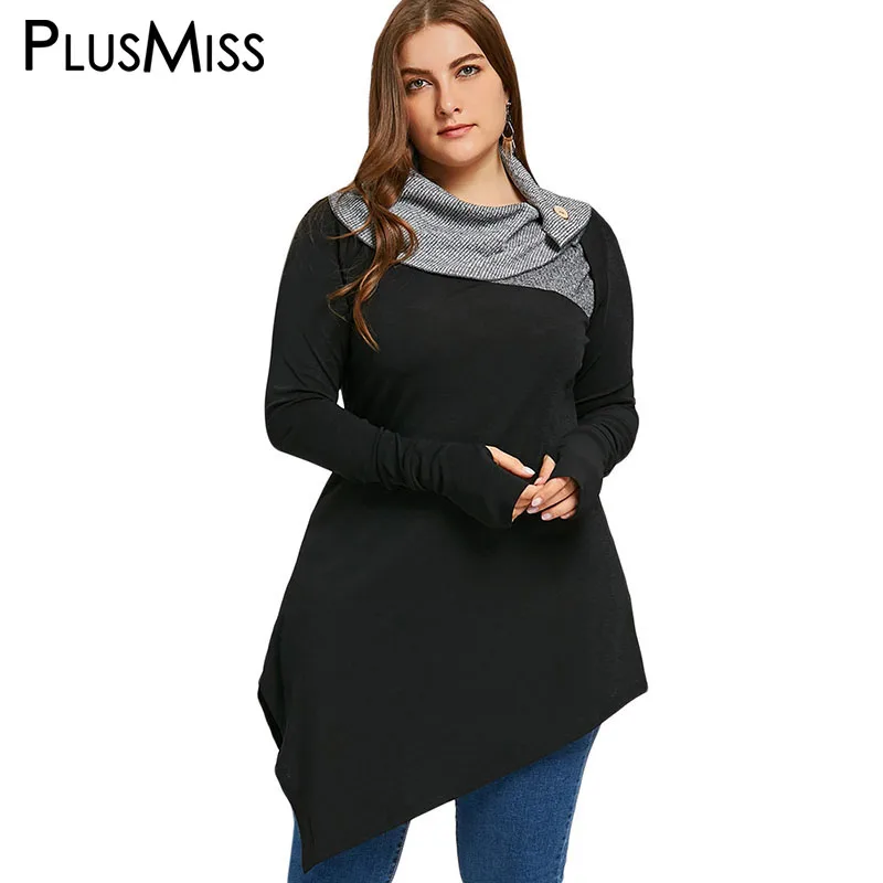 

PlusMiss Plus Size Thumb Hole Long Hoodies Sweatshirts Big Size Loose Oversized Hoodie Women Pullover Hooded Autumn Winter 2018