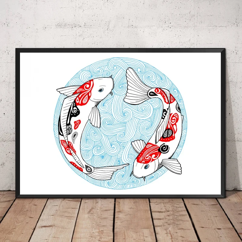 Японский художественный постер Kois Animal Wall Art Холст печать домашний Декор без рамки