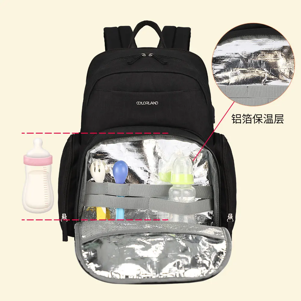 COLORLAND 2019 new multi-functional large-capacity thermal insulation back milk bag shoulder Mummy bag usb interface