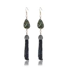 Handmade Black Tassel Drop Earrings Bohemian Golden Natural Stone Earrings Trendy Small Freshwater Pearl Long Earrings For Women Handmade Black Tassel Drop Earrings Bohemian Golden Natural Stone Earrings Trendy Small Freshwater Pearl Long Earrings For Women