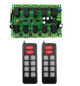 

DC 12V 10A 10CH 10 channel RF Wireless Remote Control system Receiver+Transmitter Individual learning code Garage Doors
