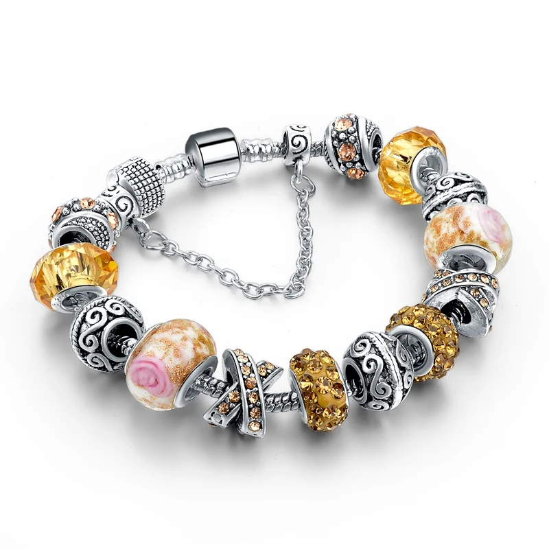 TOUCHEART хрустальные браслеты и браслеты Тибетский серебристый цвет браслеты для женщин ручной работы Винтажные Ювелирные изделия браслет SBR160084 - Окраска металла: SBR160014YE