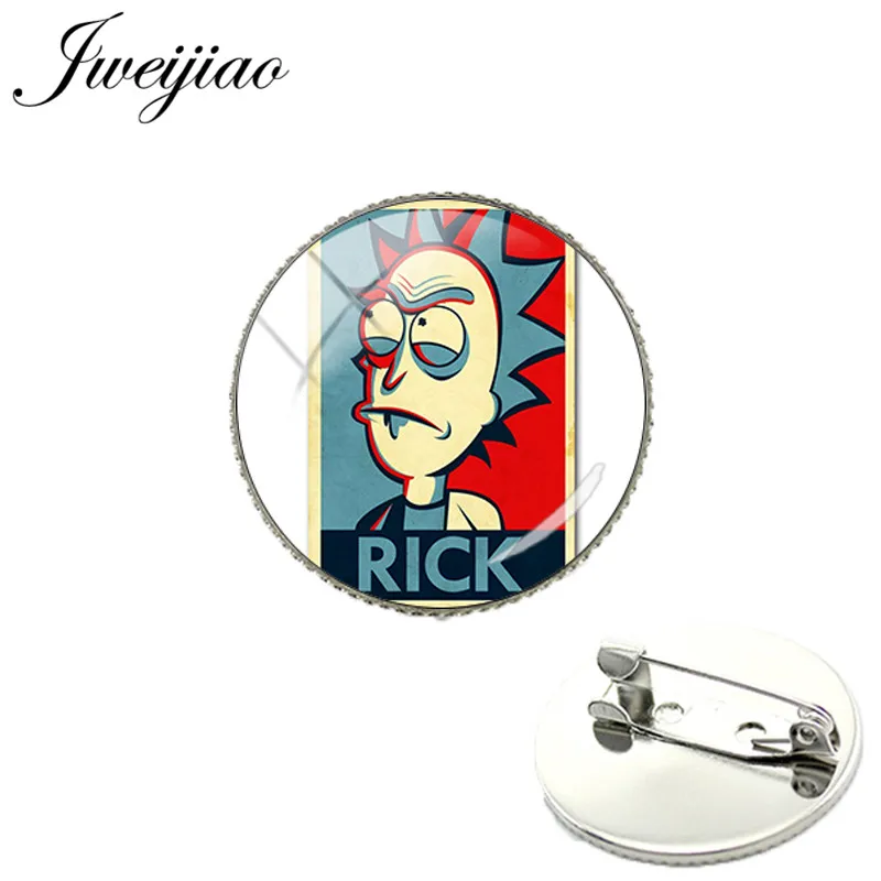 

JWEIJIAO New Arrival Anime Rick And Morty Metal Pin Badge Glass Cabochon Brooch For Bag Clothes Ornament Jewelry QF461