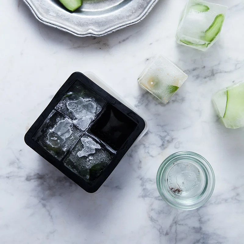 ICESTCHEF 4 отверстия квадратная форма для льда пищевой силикон большой размер поднос льда с крышкой изготовитель ледяных кубиков для вечерние бар