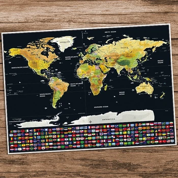 

Deluxe World map Vintage posters Travel wall sticker retro paint bar cafe print picture Scratch world maps europe scratch map