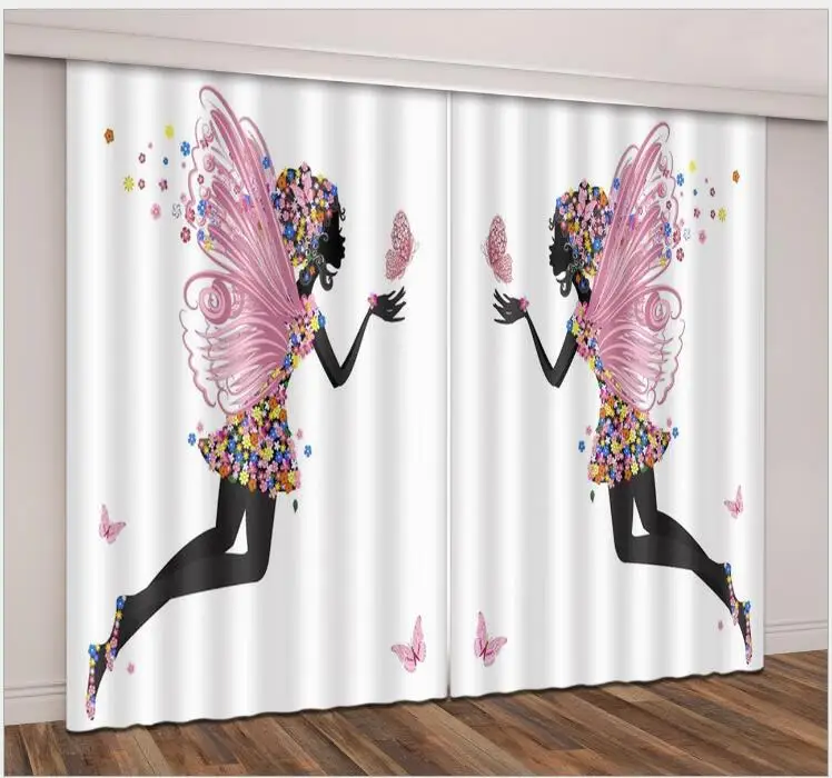 Butterfly Girl Print 3D Window Curtain Living Blackout Room Hotel Bedroom decorate Drapes Cortina Rideaux Custom size pillowcase