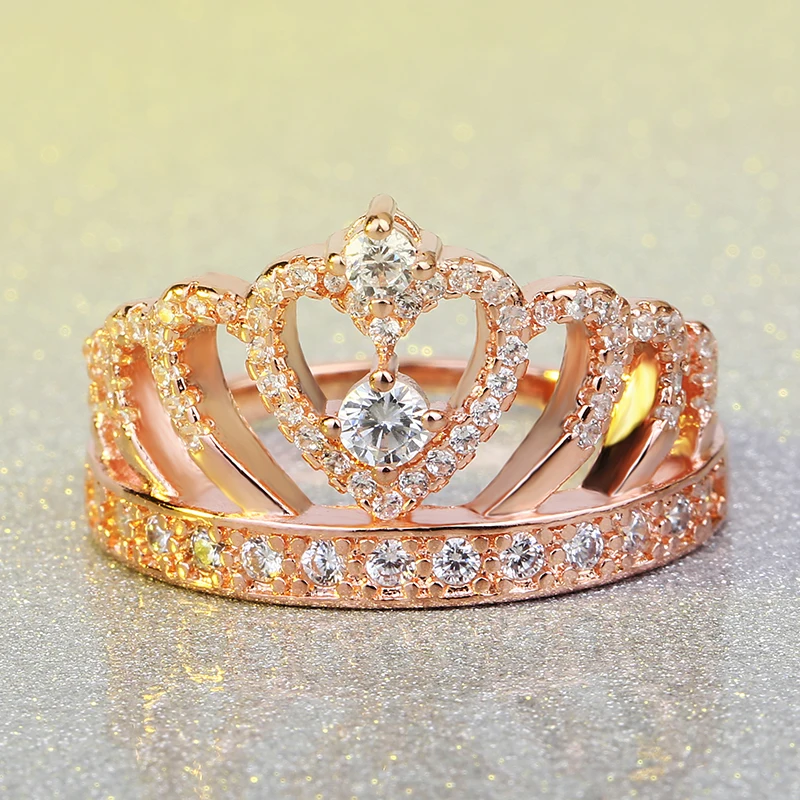 

2017 New Luxury Female Crown ring AAAAA Zircon Cz 925 rose gold color Engagement wedding heart ring for women jewelry