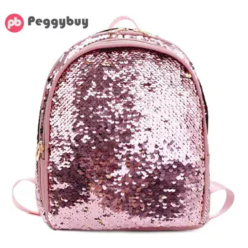 

2019new Fashion Women's Shinning Glitter Bling Backpack Sequins PU Leather Mini Backpack Preppy Travel School Bag mochila mujer