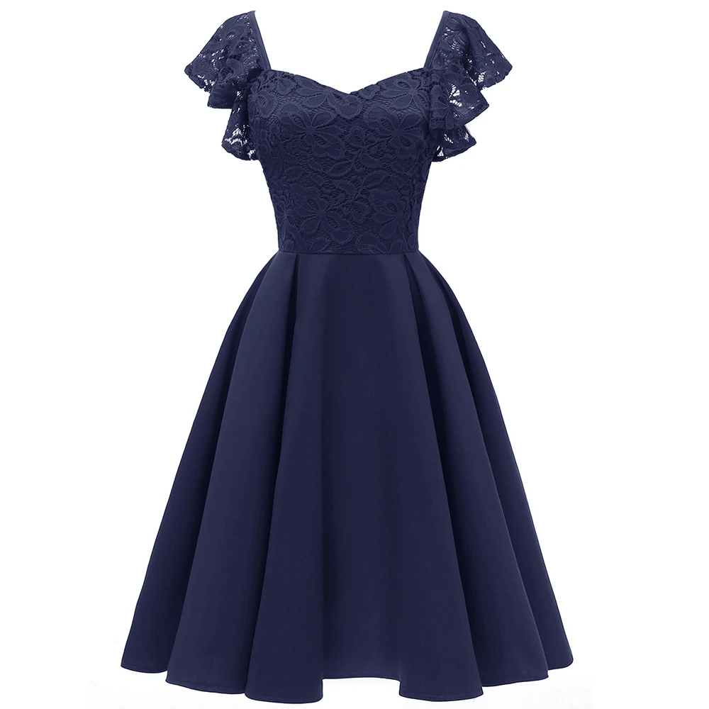 navy blue fit and flare cocktail dress