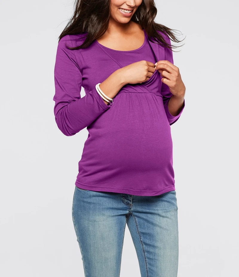 Long Sleeve Maternity Nursing Tops For Pregnant Women Breastfeeding