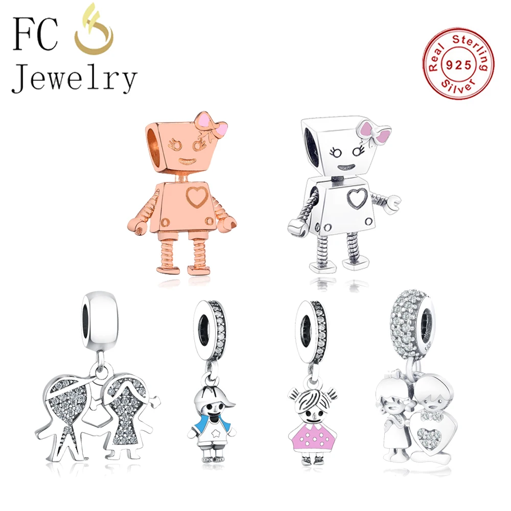 

Authentic 100% 925 Sterling Silver Cute Robot Charm Heart Beads Fit Original Pandora Charm Bracelet & Bangle Women Girl Necklace