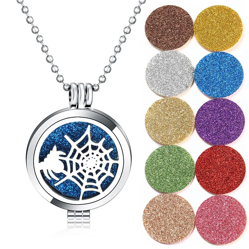 

2019 Hot 19 Styles Aromatherapy Necklace Spider Pattern Silver Essential Oil Diffuser Necklace Perfume Lockets Pendants Jewelry