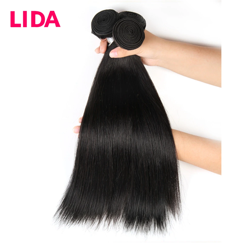 100% Human Hair Extensions Brazilian Straight Hair Bundles Natural Black Remy Human weaving 3 Bundles Deal 100g/PC LIDA