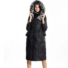 Тонкий женский длинный пуховик с капюшоном, зимнее пальто, длинный пуховик, легкий пуховик с меховой отделкой