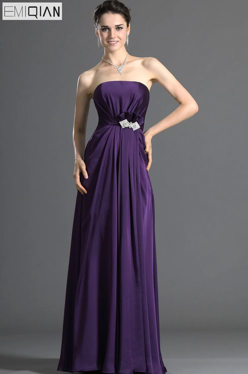 Simple Strapless Empire Grape Long Formal Wedding Party Dress ...