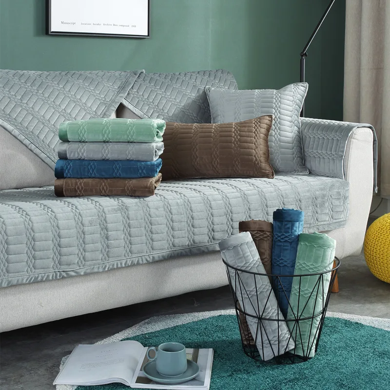 

Modern pure color Dutch velvet sofa cushion cover living room four seasons general non-slip sofa cushion can be customized