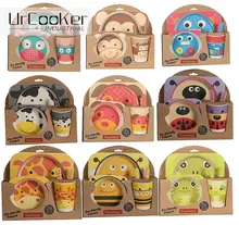 5 stücke Bambusfaser cartoon abendessen Geschirr set Kinder geschirr set Umwelt platte tasse kind Geschirr marke kinder geschenk