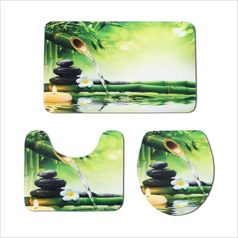 Chinese Style Green Bamboo Hot Spring Printing Flannel Toilet Pad 3PCS Bathroom Floor Mat Set Anti-Skid Toilet Cover & Floor Rug Chinese Style Green Bamboo Hot Spring Printing Flannel Toilet Pad 3PCS Bathroom Floor Mat Set Anti-Skid Toilet Cover & Floor Rug
