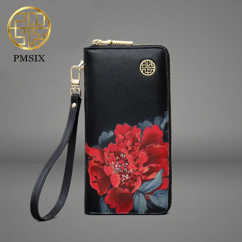 PMSIX Модный женский кошелек из коровьей кожи с цветочным принтом роскошный
