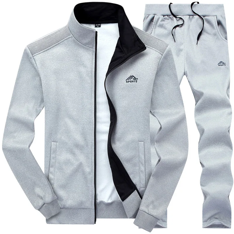 Спортивные костюмы, мужские комплекты, брендовая спортивная одежда, спортивный костюм для мужчин s, комплект из 2 предметов, Спортивная Толстовка и штаны, осенне-зимний флисовый свитер, одежда - Цвет: Light Grey LY003O