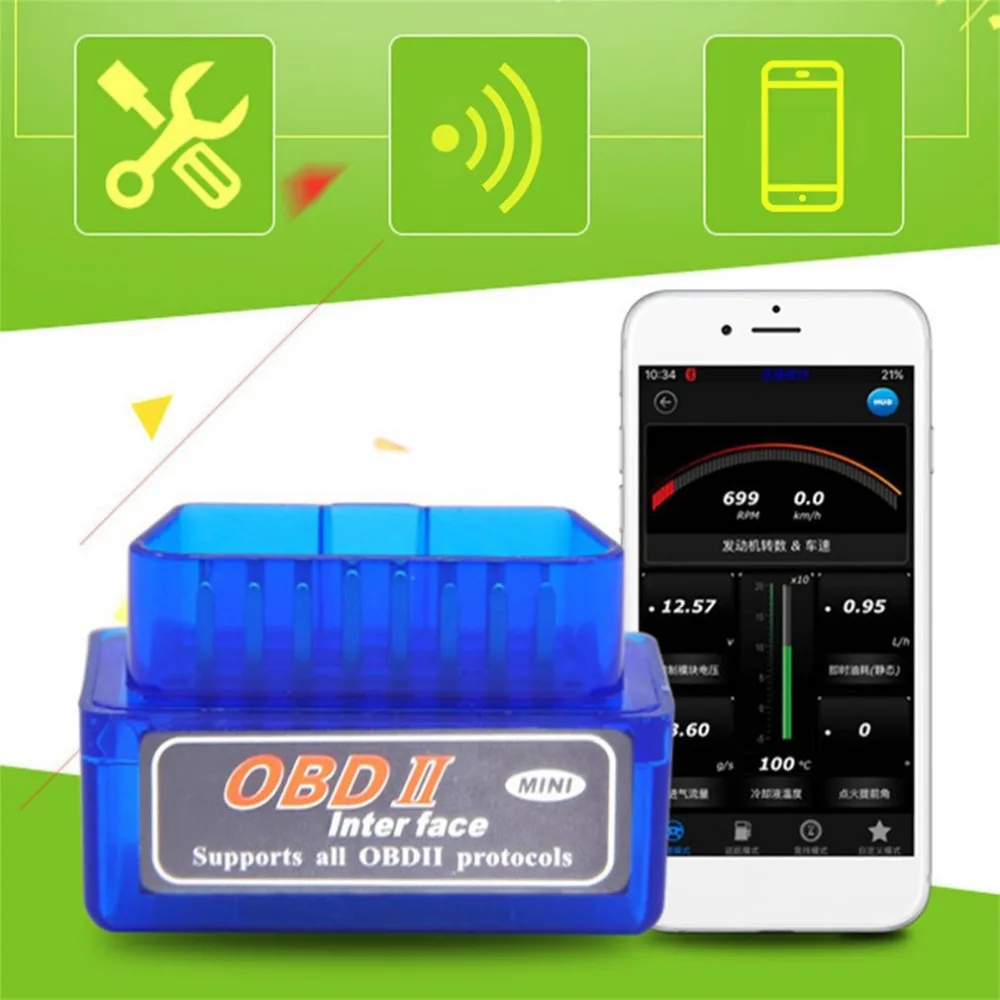 1 шт. синий Портативный мини ELM327 V2.1 OBD2 II Bluetooth диагностический авто интерфейс сканер ABS пластиковый инструмент Горячая