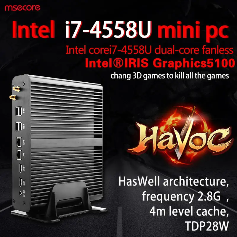 Fanless Mini PC Desktop Computer Windows 10 TV Box raspberry pi 3 Nettop Core i7 4558U HTPC iris5100 Graphics 4K HD 300M WiFi