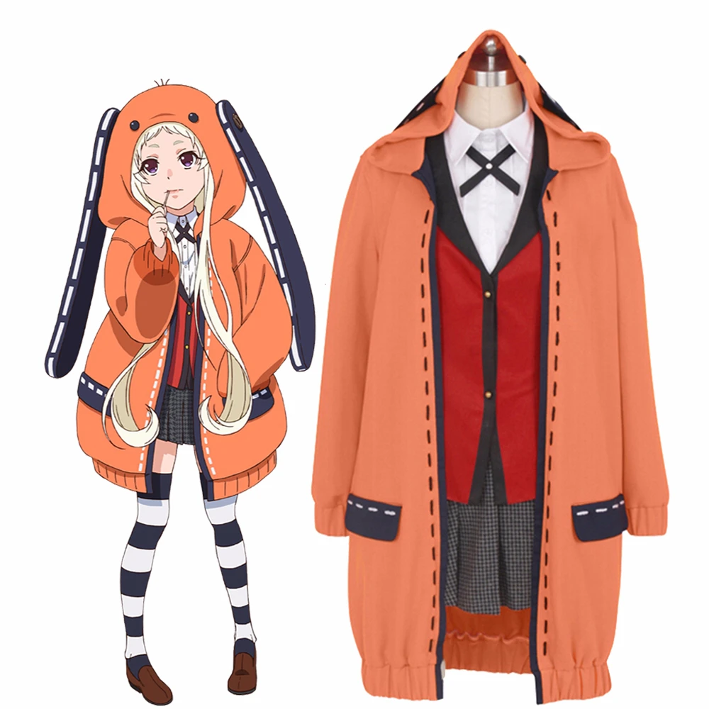 Anime Kakegurui Compulsive Gambler Yomozuki Runa Cosplay Costume Cute Rabbit Ears Hoodies Uniforms Halloween Full Set Outfits