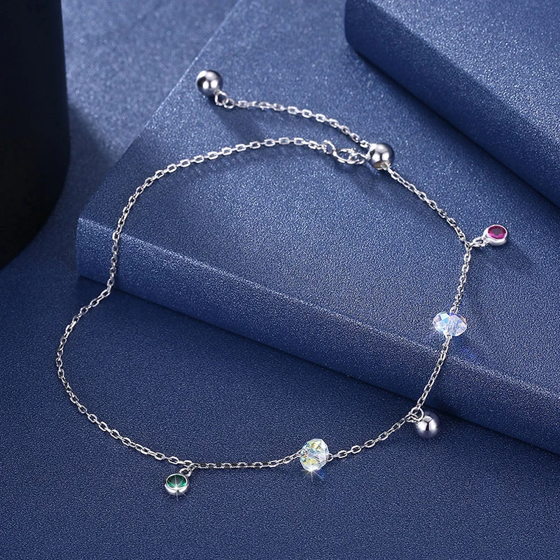 LEKANI кристаллы от SWAROVSKI Boho 925 стерлингового серебра anklets Для женщин Мода сандалия ручной работы ноги бусины ювелирные изделия