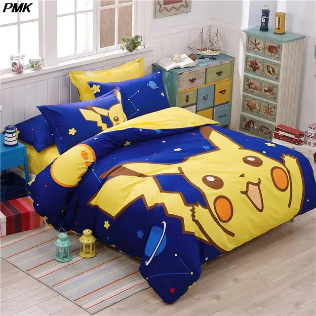 PMK Cotton 4Pcs Cartoon Pokemon Bed Linens Duvet Covet Set