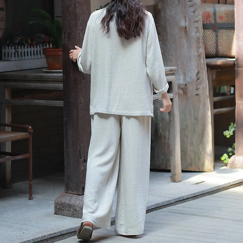ORIGOODS китайский стиль льняные брюки Для женщин Винтаж эластичный пояс свободные длинные брюки оригинальный дизайн Для женщин льняные брюки