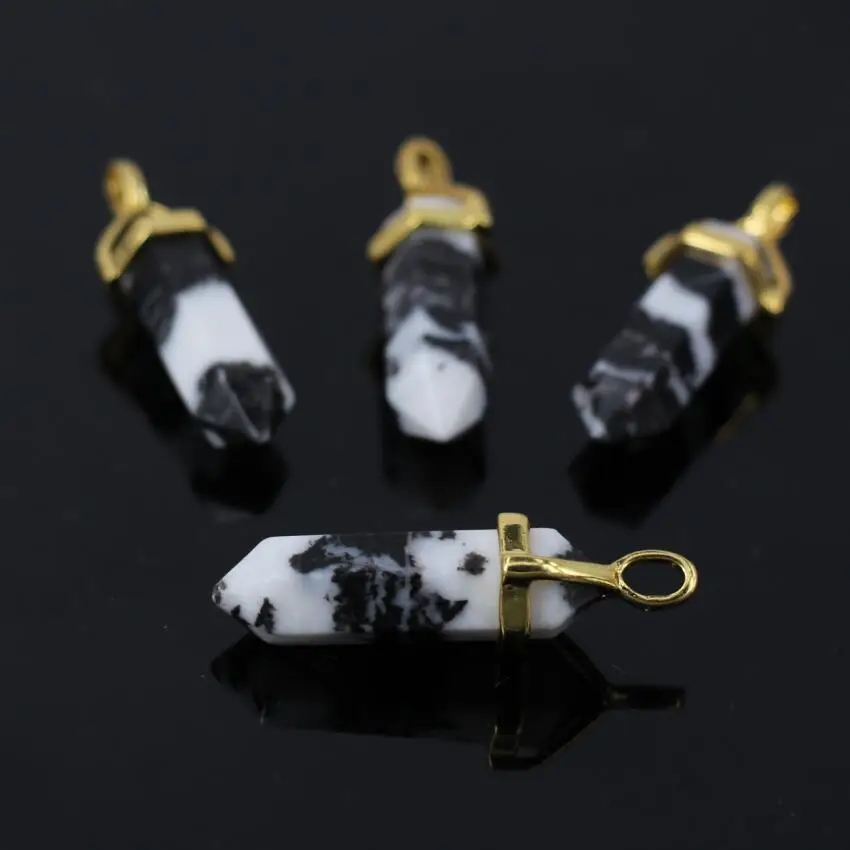 

Smooth White Black Onxy Hexagon Point Pendant,raw Onxy double point Stick Reiki Chakra Godl Plated Pendants,10pcs/lot